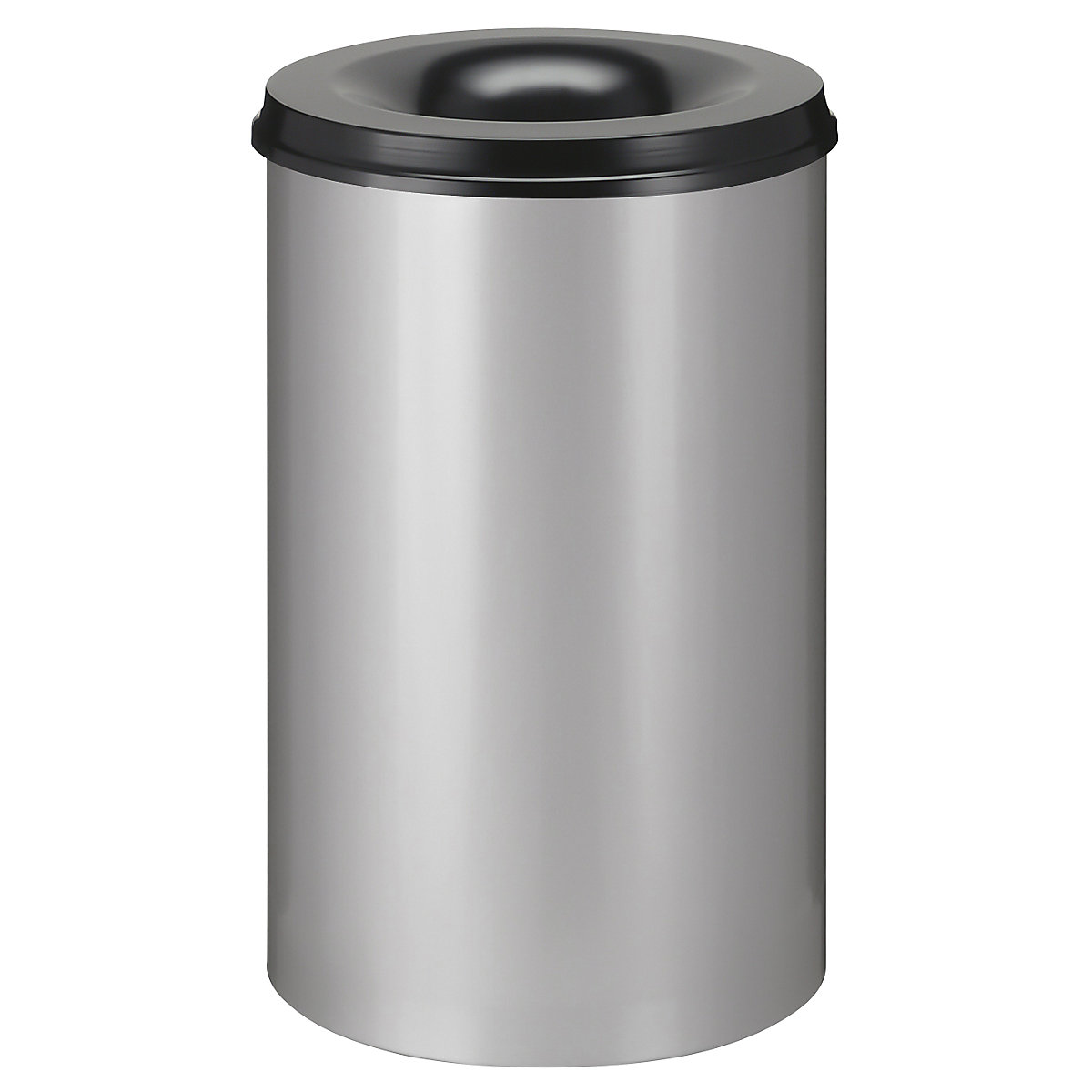 Prullenbak, zelfdovend, inhoud 110 l, h x Ø = 720 x 470 mm, bak blank aluminiumkleurig / zelfdovend deksel zwart