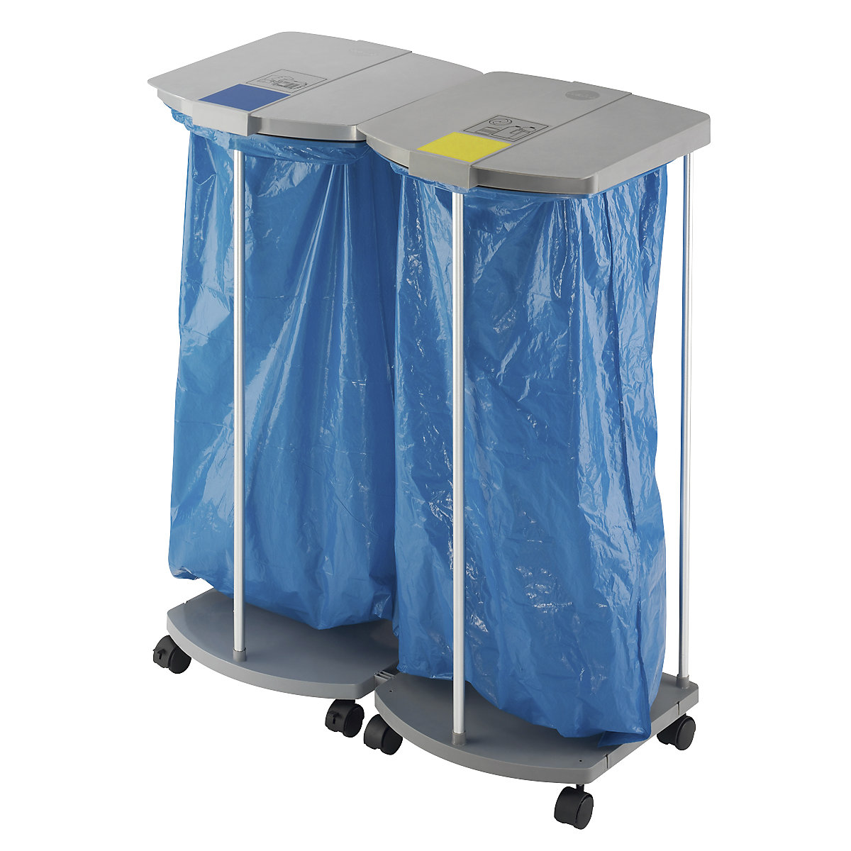 Hailo – Afvalzakstandaard met 250 blauwe recyclingzakken, ProfiLine MSS XXXL, 2 x 120 l, h x b x d = 1000 x 880 x 450 mm, verrijdbaar