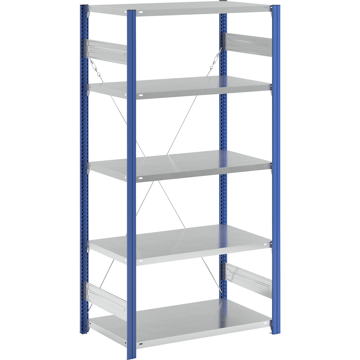 Estantería ensamblable de almacén, postes azules, baldas galvanizadas &ndash; eurokraft pro