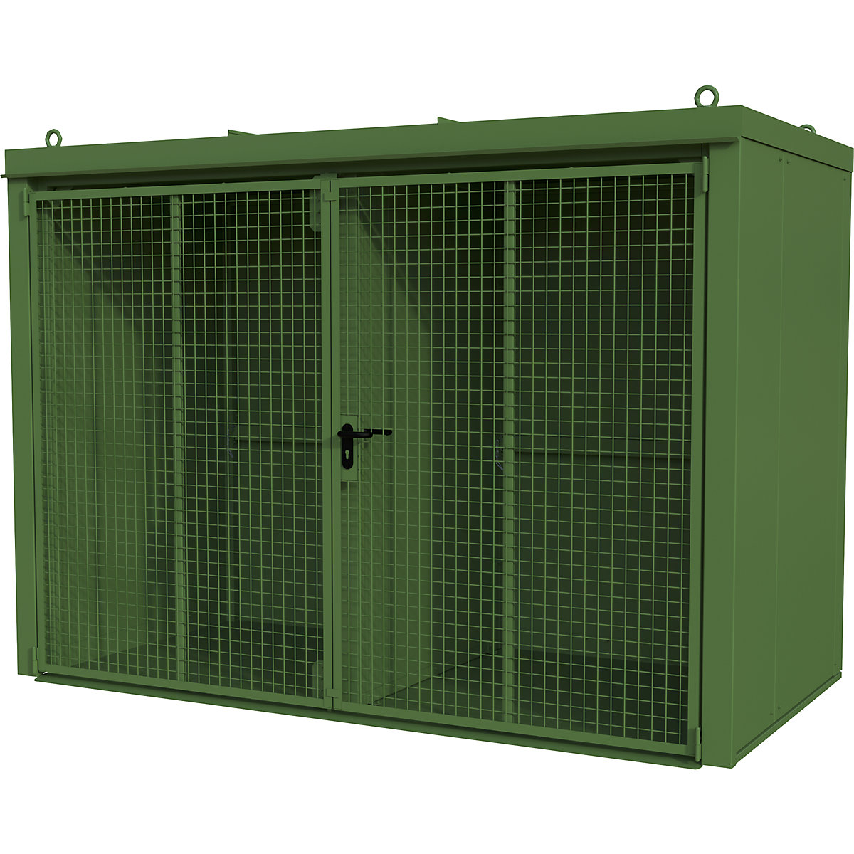 Contenedor para bombonas de gas con pared separadora, resistente al fuego – eurokraft pro, para 60 bombonas de 230 mm de Ø, verde