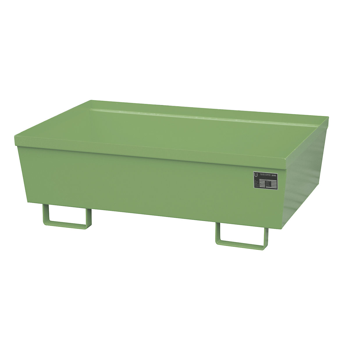 Bandeja colectora de acero con borde perfilado – eurokraft pro, L x A x H 1200 x 800 x 415 mm, sin rejilla, verde RAL 6011