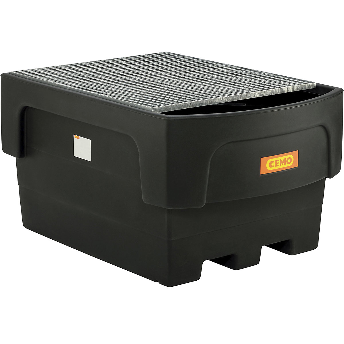 Cubeta colectora de PE para contenedores depósito IBC/KTC – CEMO, para 1 IBC/KTC con recipiente de trasiego antepuesto, con rejilla de acero-4