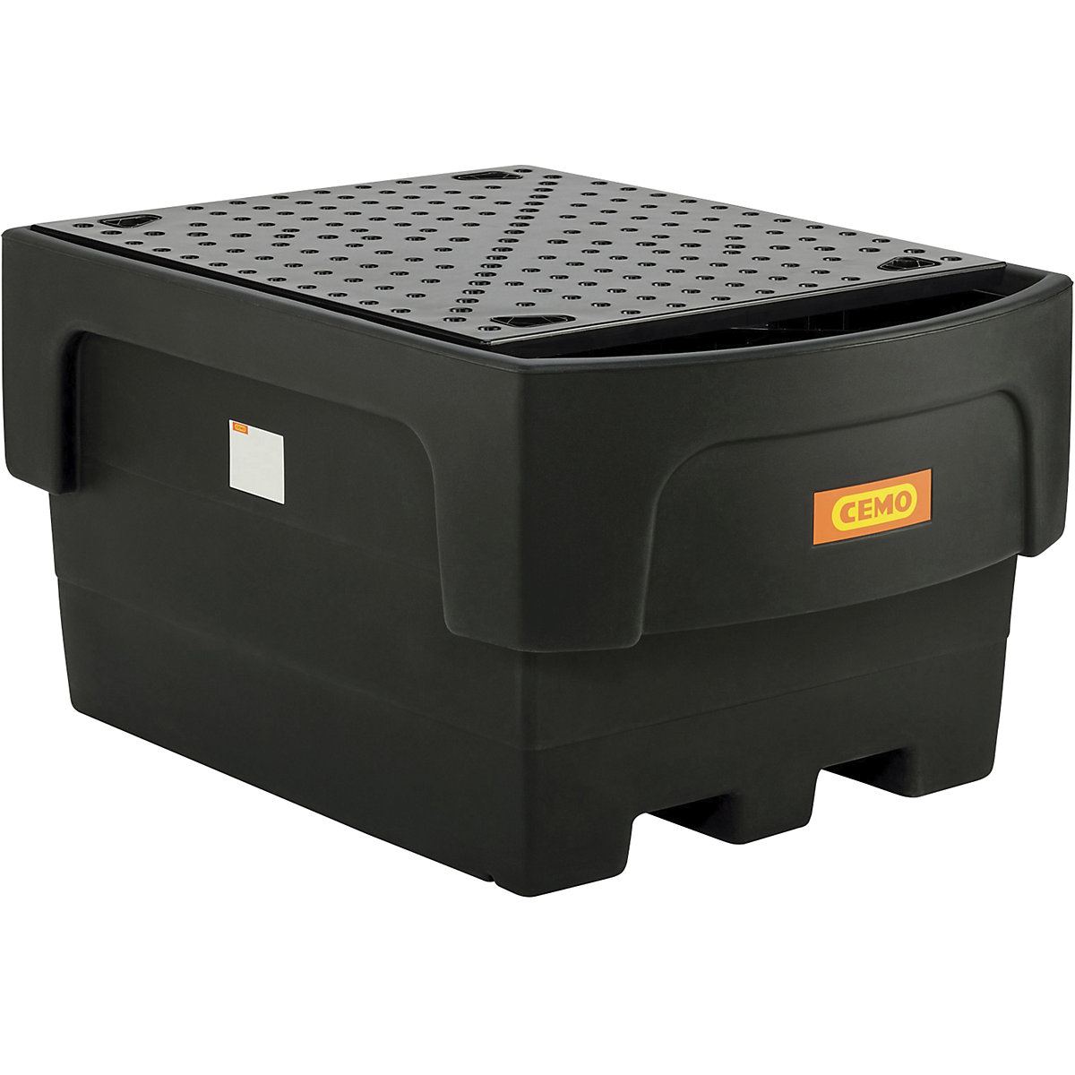 Cubeta colectora de PE para contenedores depósito IBC/KTC – CEMO, para 1 IBC/KTC con recipiente de trasiego antepuesto, con placa perforada de PE-3