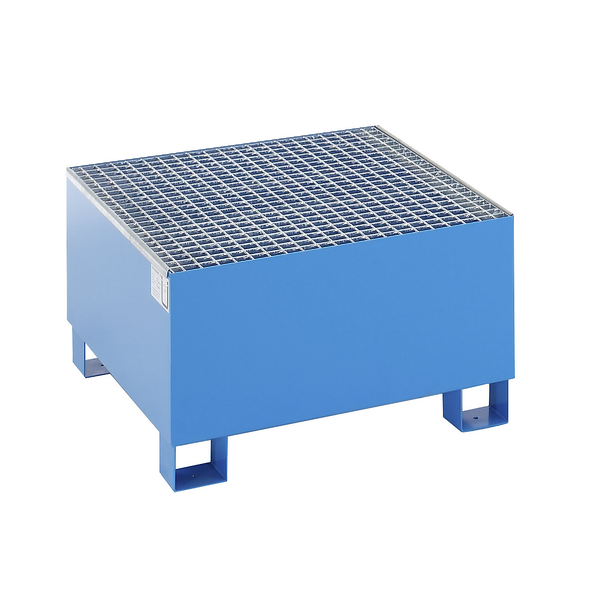 Cubeta colectora de acero para bidones de 200 l – eurokraft basic, L x A x H 800 x 800 x 465 mm, con homologación, con recubrimiento en polvo azul, con rejilla-5