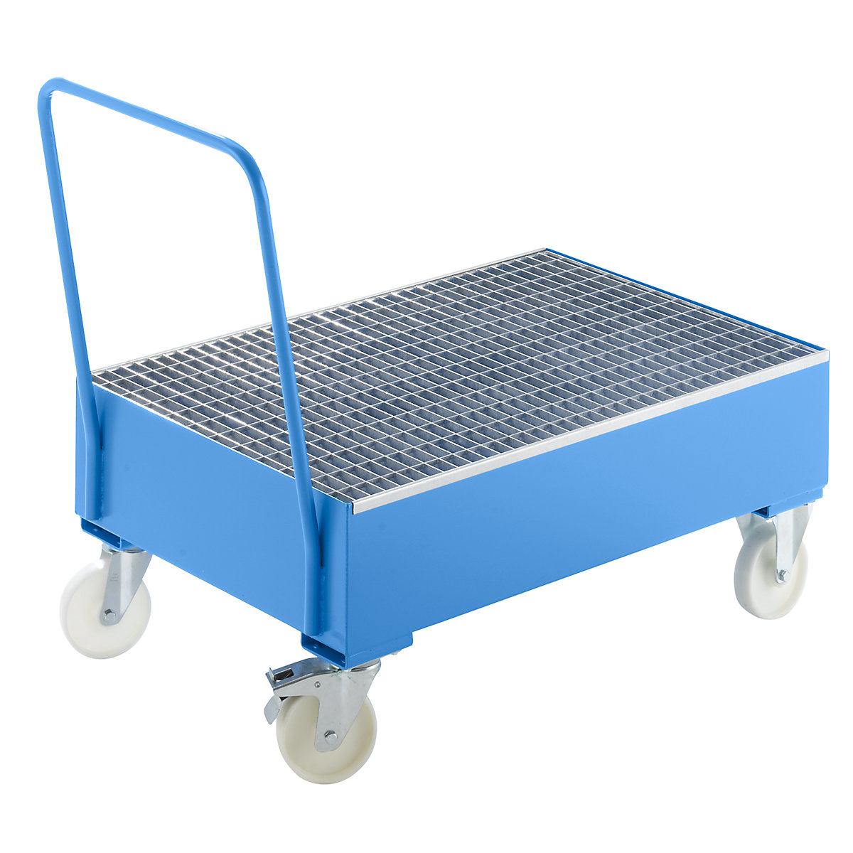 Cubeta colectora rodante de acero – eurokraft pro, para bidones de 200 l, 2 de pie, azul RAL 5012-4