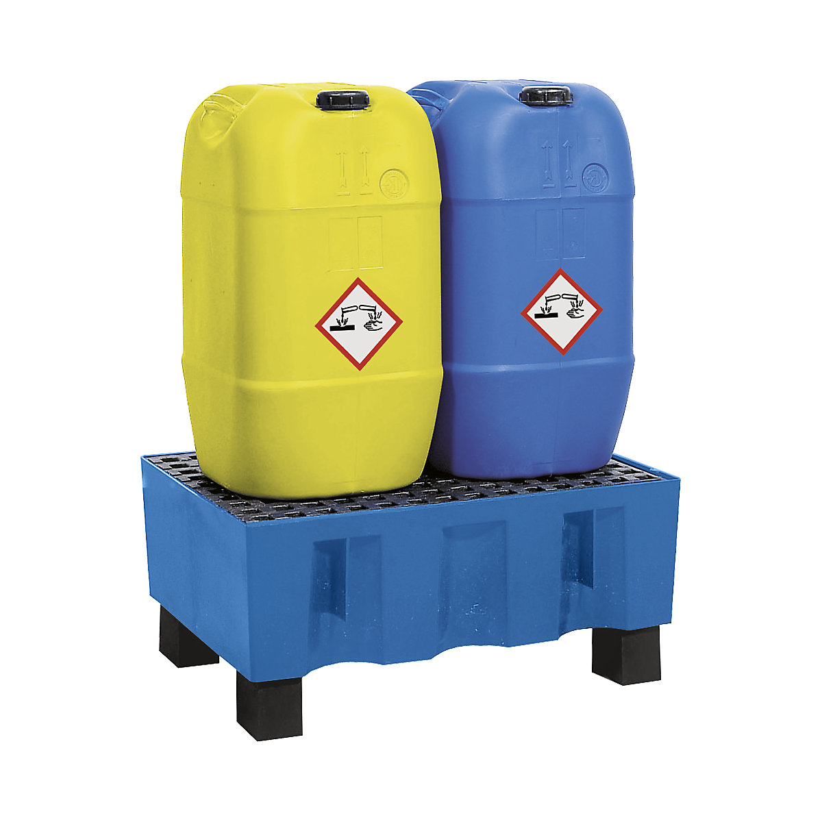 Cubeta colectora de PE para bidones de 60 litros, volumen de recogida 60 l, con cuatro patas, con rejilla de PFV-1