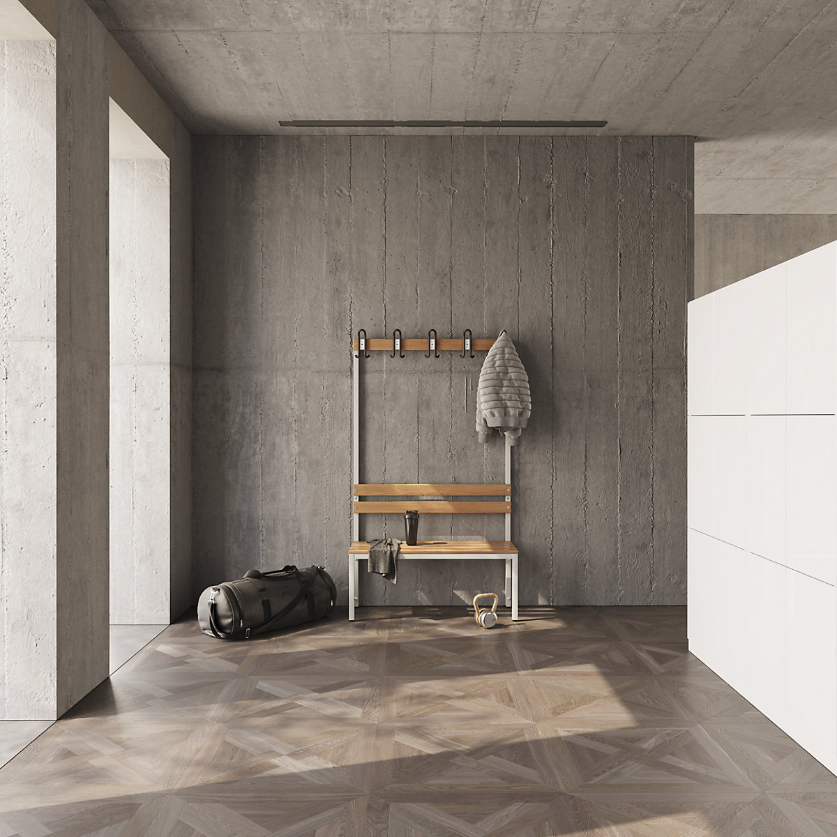 Bancă dublă de vestiar, cu spătar – eurokraft basic (Imagine produs 3)-2