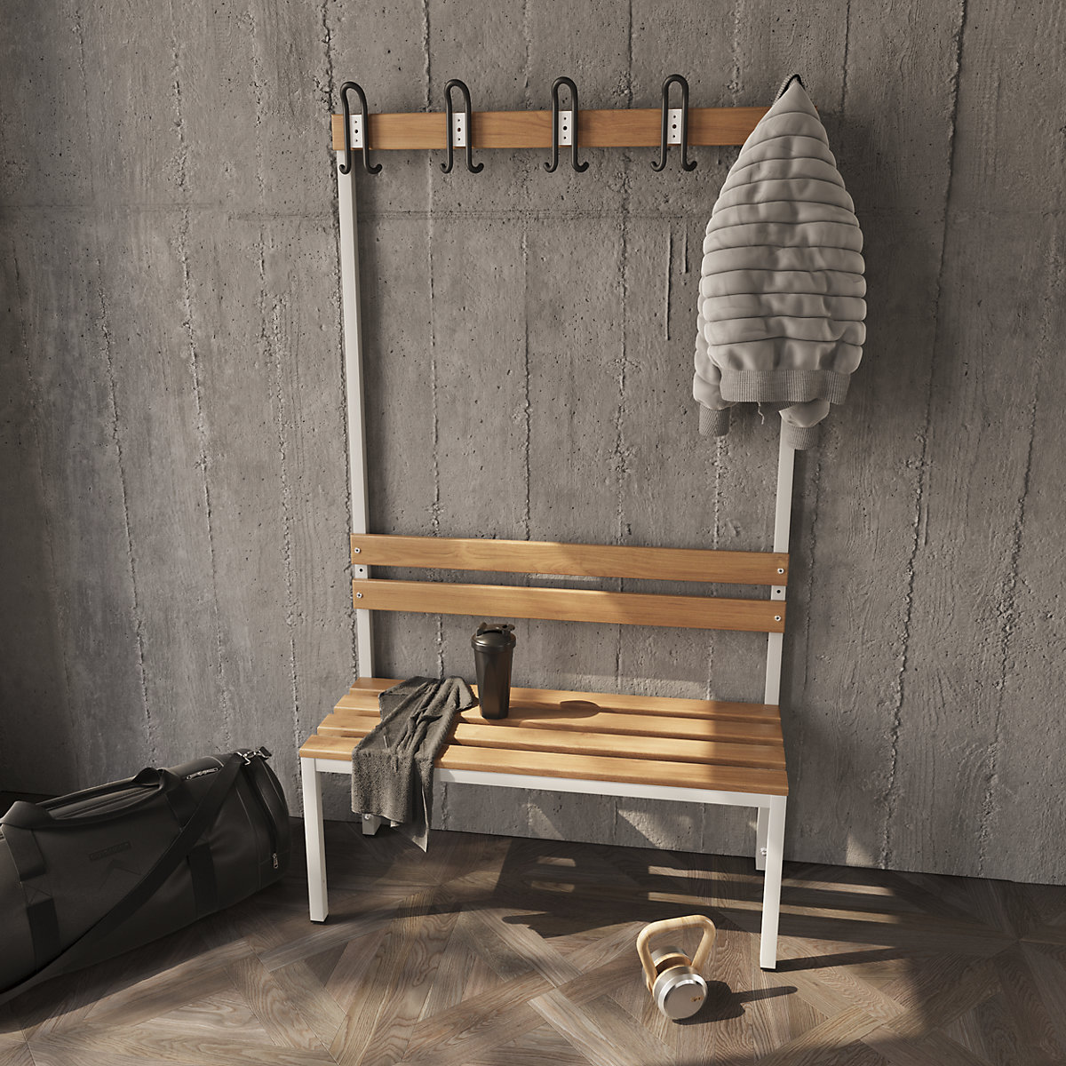 Bancă dublă de vestiar, cu spătar – eurokraft basic (Imagine produs 2)-1