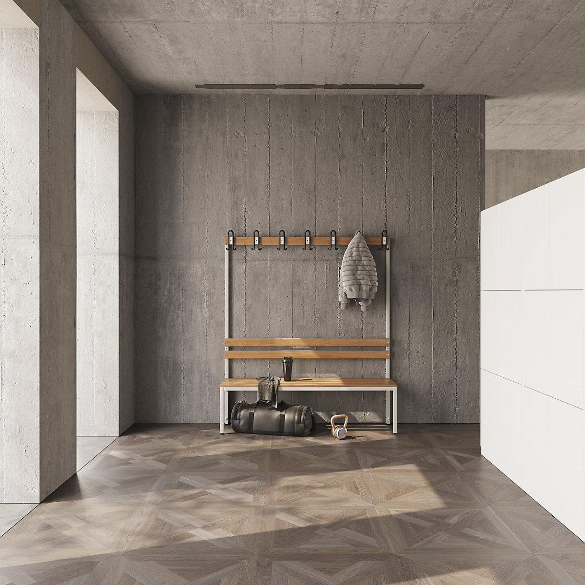 Bancă dublă de vestiar, cu spătar – eurokraft basic (Imagine produs 8)-7