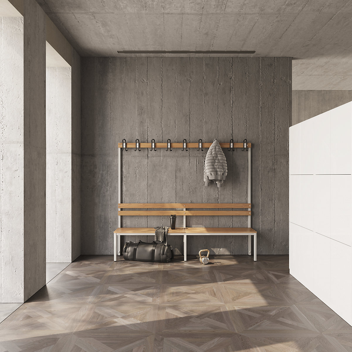 Bancă dublă de vestiar, cu spătar – eurokraft basic (Imagine produs 3)-2