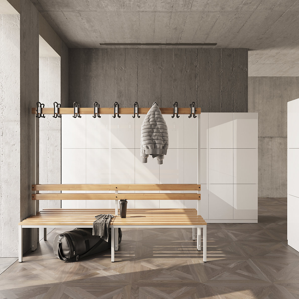 Bancă dublă de vestiar, cu spătar – eurokraft basic (Imagine produs 2)-1