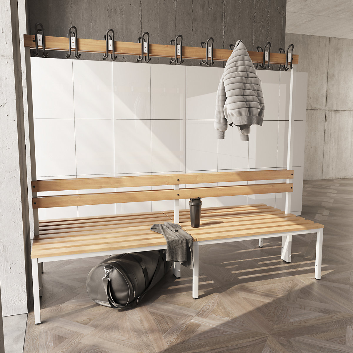 Bancă dublă de vestiar, cu spătar – eurokraft basic (Imagine produs 3)-2