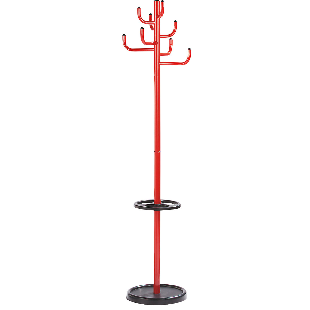 Cuier pom, înălțime 1700 mm, Ø 450 mm, 8 cârlige pentru haine, roșu-3