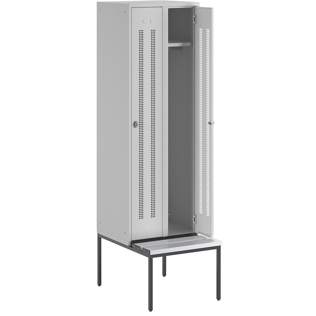 Vestiar Berlin 1 cu bancă – Wolf, 2 module, gri deschis, lăț. 600 mm, pe podea, plastic-10