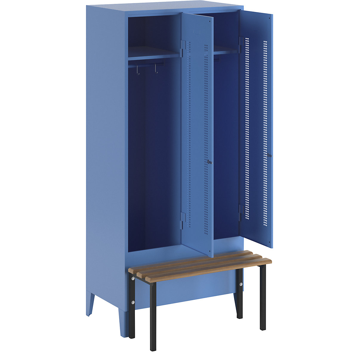 Vestiar Berlin 1 cu bancă – Wolf, 2 module, albastru deschis, lăț. 800 mm, încorporată, lemn de fag-14
