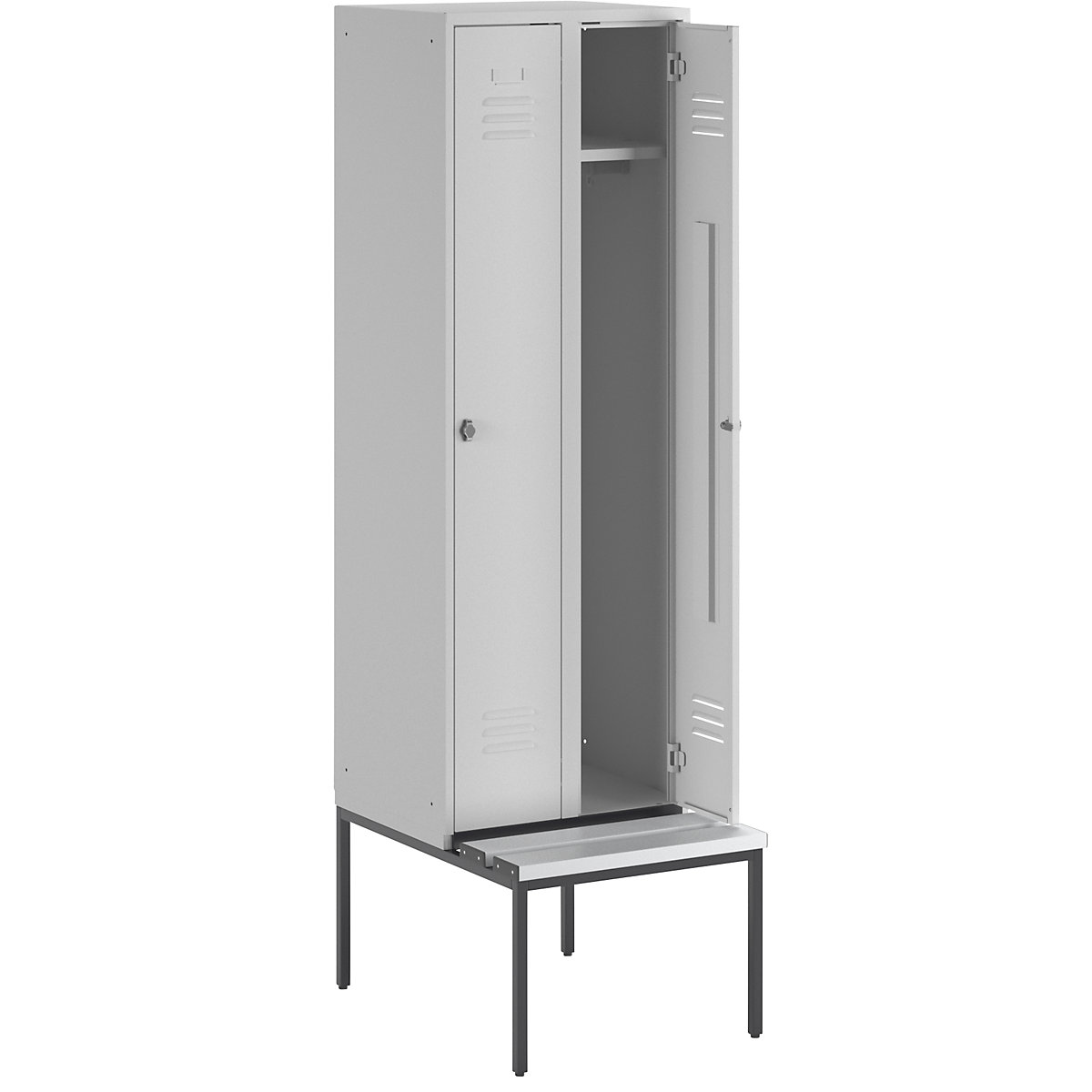 Vestiar Berlin 2 cu bancă – Wolf, 2 module, gri deschis, lăț. 600 mm, pe podea, plastic-29