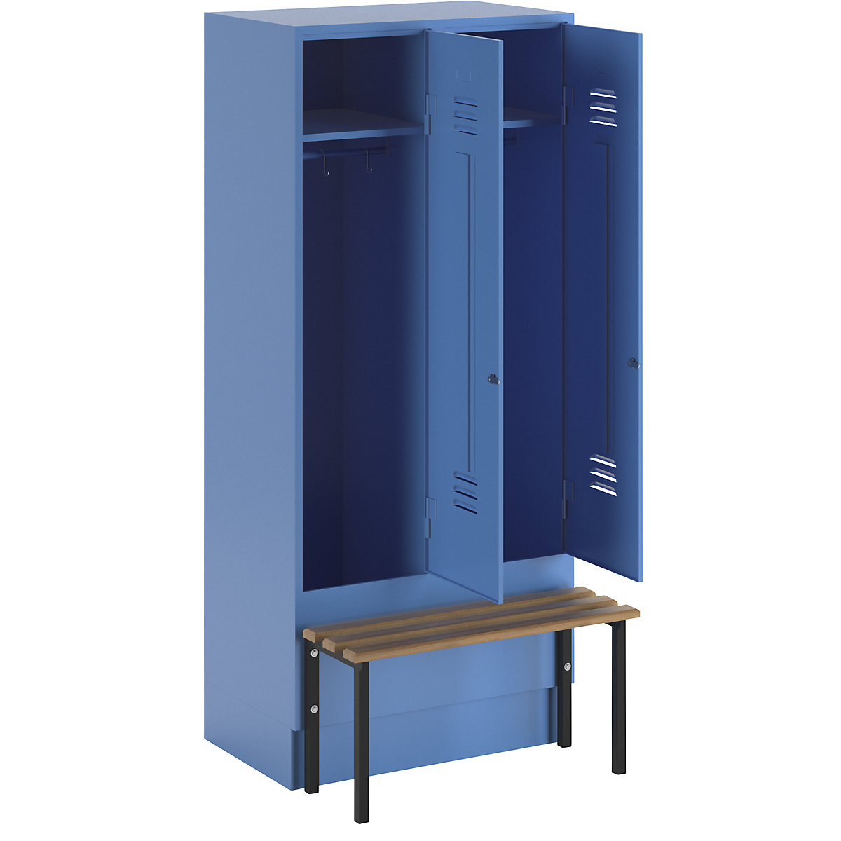 Vestiar Berlin 2 cu bancă – Wolf, 2 module, albastru deschis, lăț. 800 mm, încorporată, lemn de fag-35
