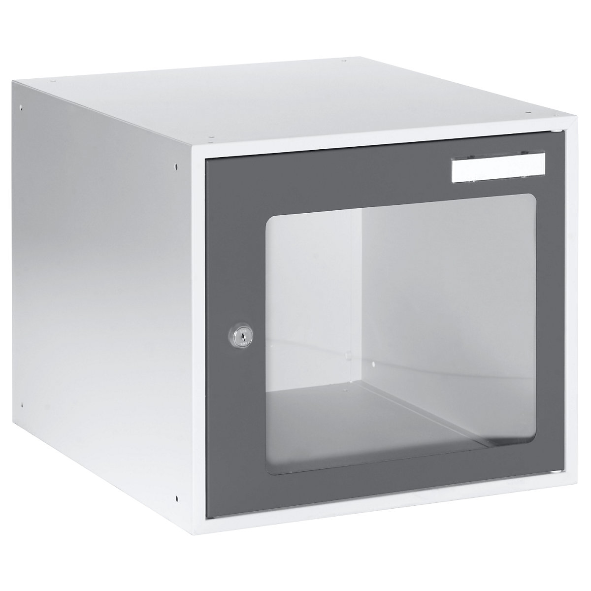 Boxă cu încuietoare cu geam transparent – eurokraft basic, î. x lăț. x ad. 350 x 400 x 450 mm, rama ușii gri bazalt RAL 7012-6