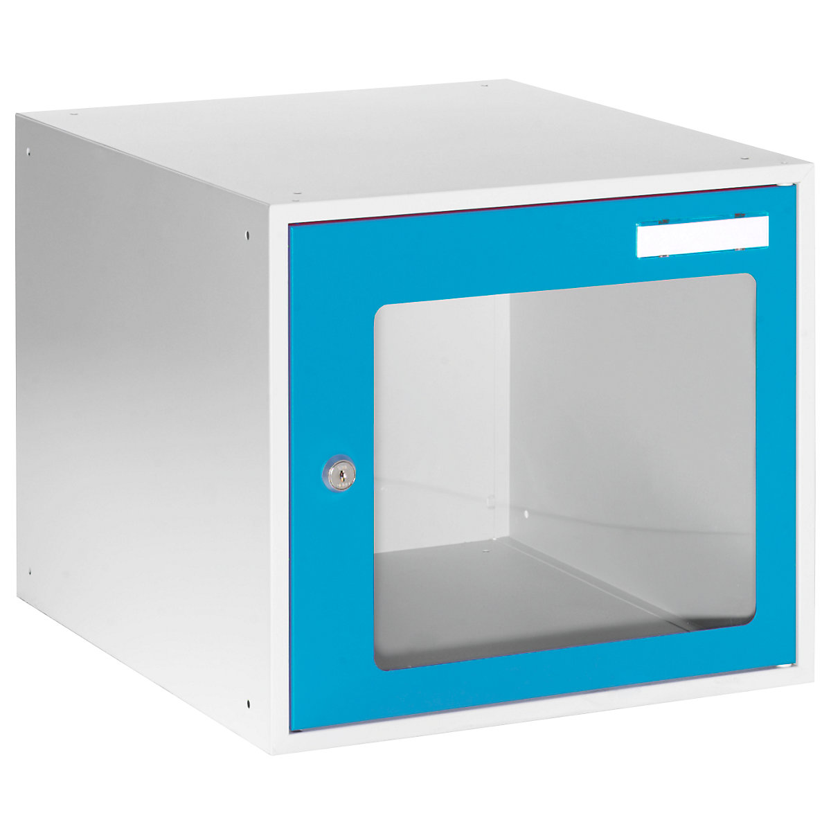 Boxă cu încuietoare cu geam transparent – eurokraft basic, î. x lăț. x ad. 350 x 400 x 450 mm, rama ușii albastru deschis RAL 5012-5