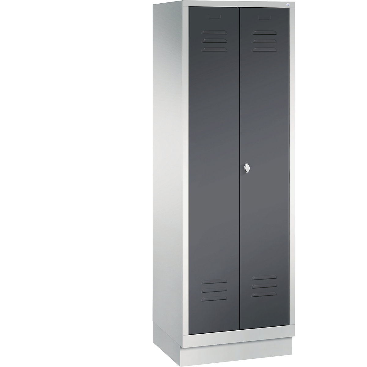 Dulap de depozitare cu soclu, uși cu închidere pe centru CLASSIC – C+P, 2 module, lățime modul 300 mm, gri deschis / gri negru-14