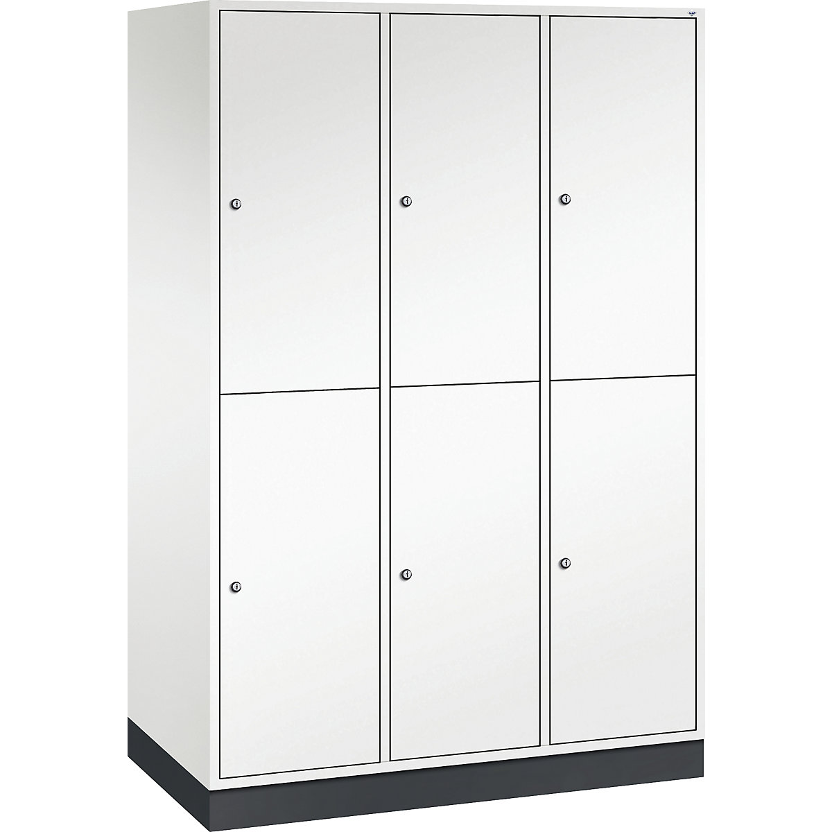 Dulap de vestiar din oțel INTRO, cu două niveluri – C+P, lăț. x ad. 1220 x 600 mm, 6 compartimente, corp alb pur, uși alb pur