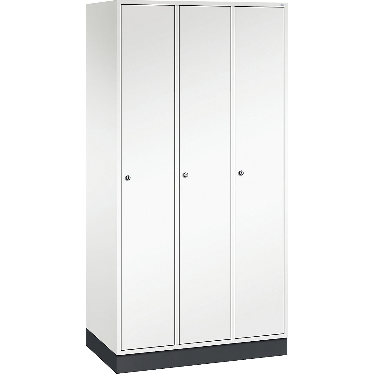 Dulap de vestiar din oțel INTRO – C+P, lățime 920 mm, 3 module, corp alb pur, uși alb pur