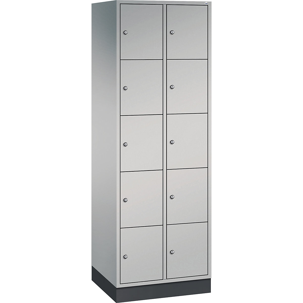 Dulap din oțel cu compartimente cu încuietoare INTRO, înălțime compartiment 345 mm – C+P, lăț. x ad. 620 x 500 mm, 10 compartimente, corp alb aluminiu, uși alb aluminiu