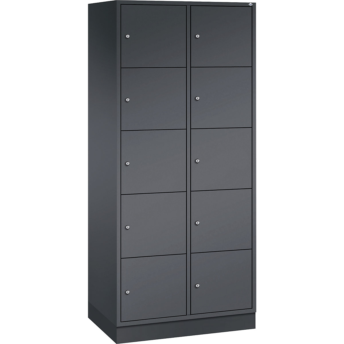 Dulap din oțel cu compartimente cu încuietoare INTRO, înălțime compartiment 345 mm – C+P, lăț. x ad. 820 x 500 mm, 10 compartimente, corp gri negru, uși gri negru