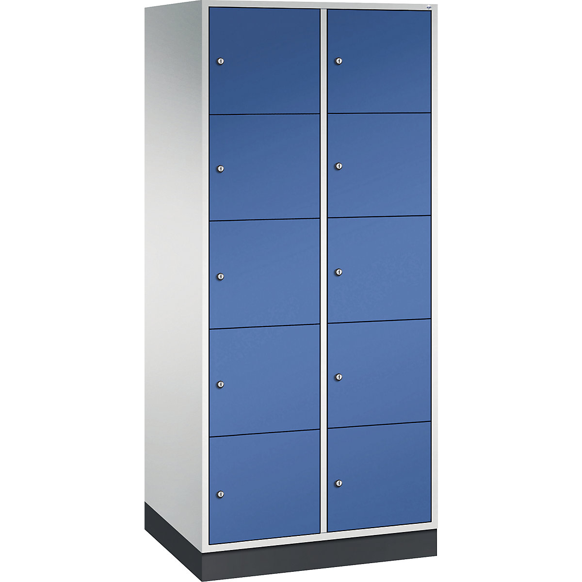 Dulap din oțel cu compartimente cu încuietoare INTRO, înălțime compartiment 345 mm – C+P, lăț. x ad. 820 x 600 mm, 10 compartimente, corp gri deschis, uși albastru gențiană