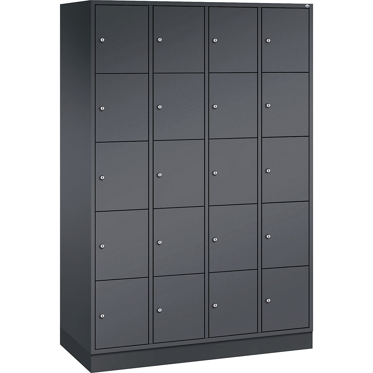 Dulap din oțel cu compartimente cu încuietoare INTRO, înălțime compartiment 345 mm – C+P, lăț. x ad. 1220 x 500 mm, 20 compartimente, corp gri negru, uși gri negru