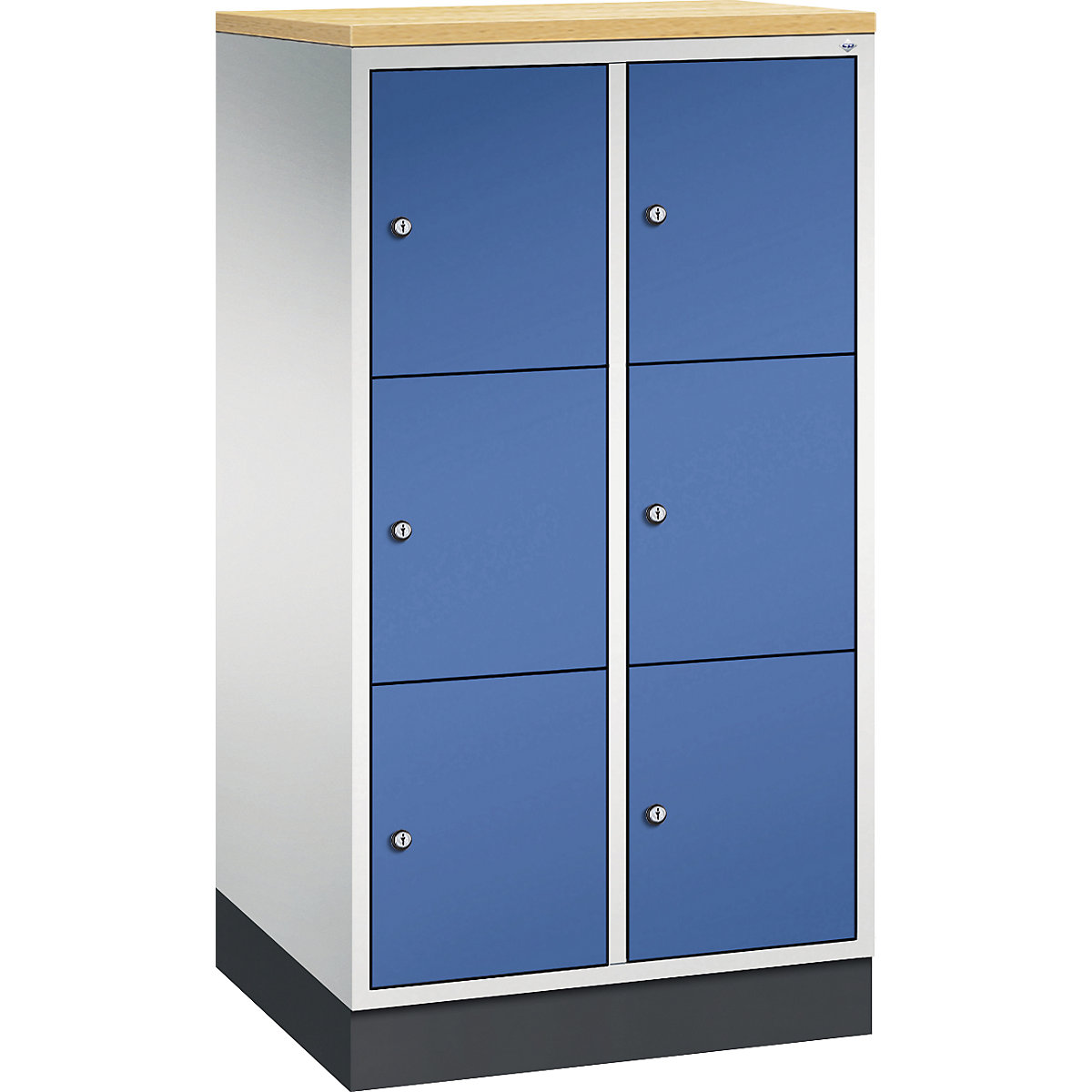 Dulap din oțel cu compartimente cu încuietoare INTRO, înălțime compartiment 345 mm – C+P, lăț. x ad. 620 x 500 mm, 6 compartimente, corp gri deschis, uși albastru gențiană