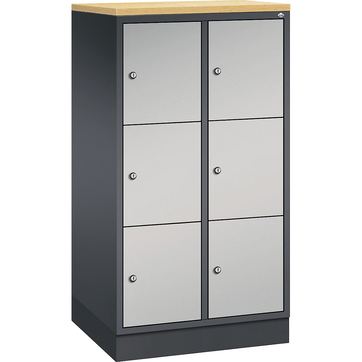 Dulap din oțel cu compartimente cu încuietoare INTRO, înălțime compartiment 345 mm – C+P, lăț. x ad. 620 x 500 mm, 6 compartimente, corp gri negru, uși alb aluminiu