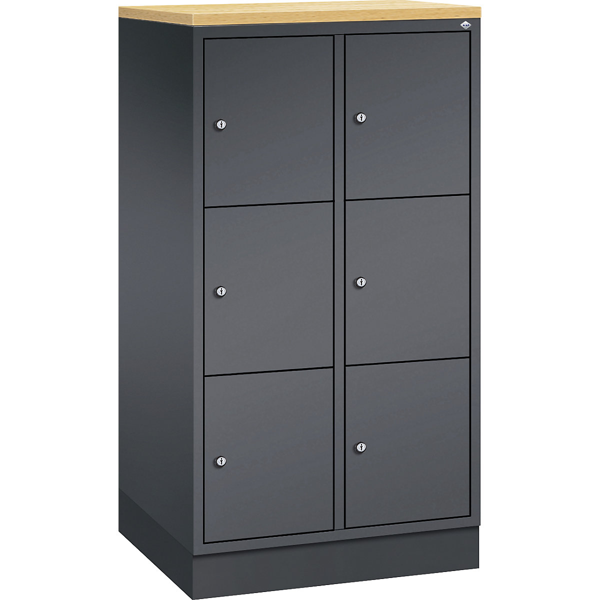 Dulap din oțel cu compartimente cu încuietoare INTRO, înălțime compartiment 345 mm – C+P, lăț. x ad. 620 x 500 mm, 6 compartimente, corp gri negru, uși gri negru