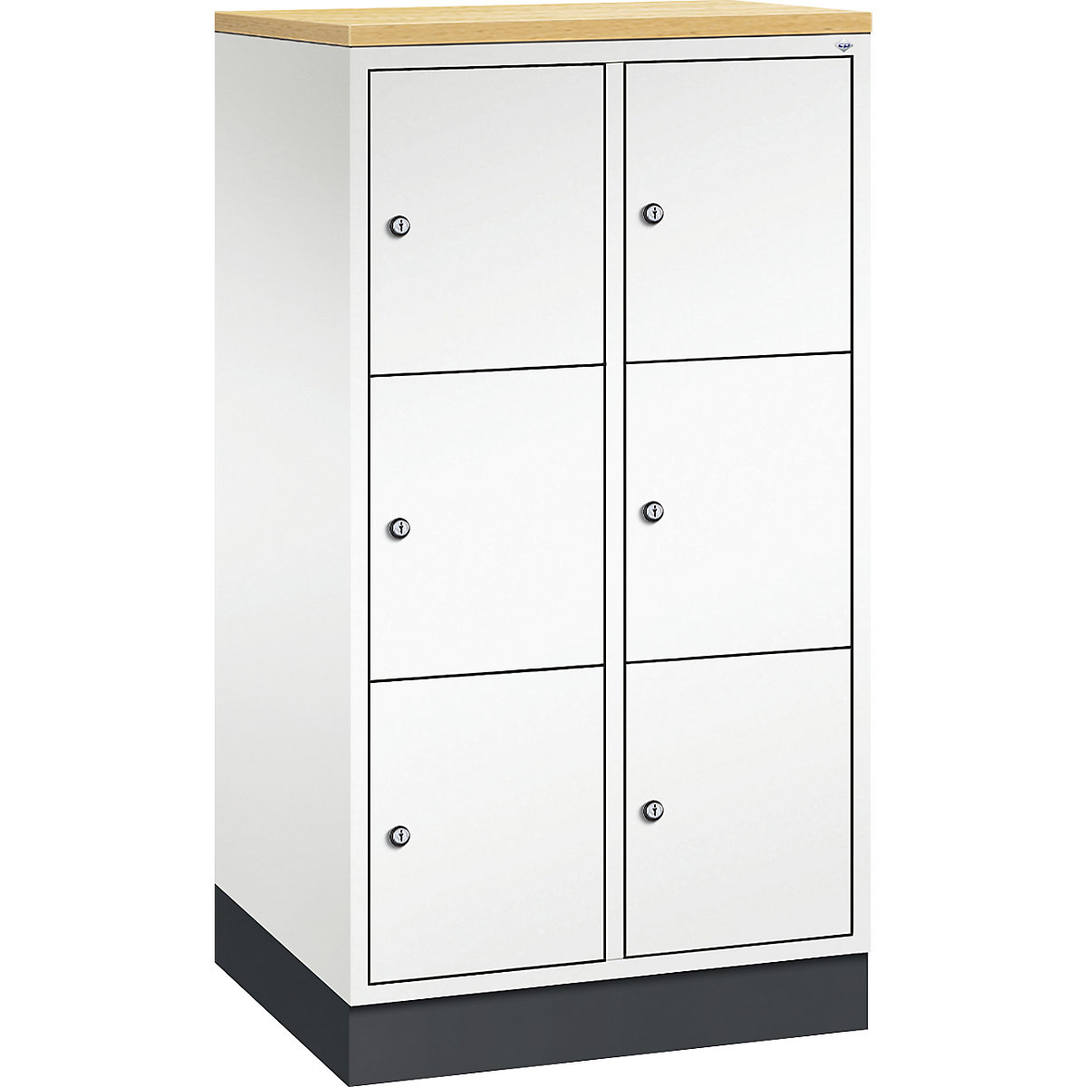 Dulap din oțel cu compartimente cu încuietoare INTRO, înălțime compartiment 345 mm – C+P, lăț. x ad. 620 x 500 mm, 6 compartimente, corp alb pur, uși alb pur