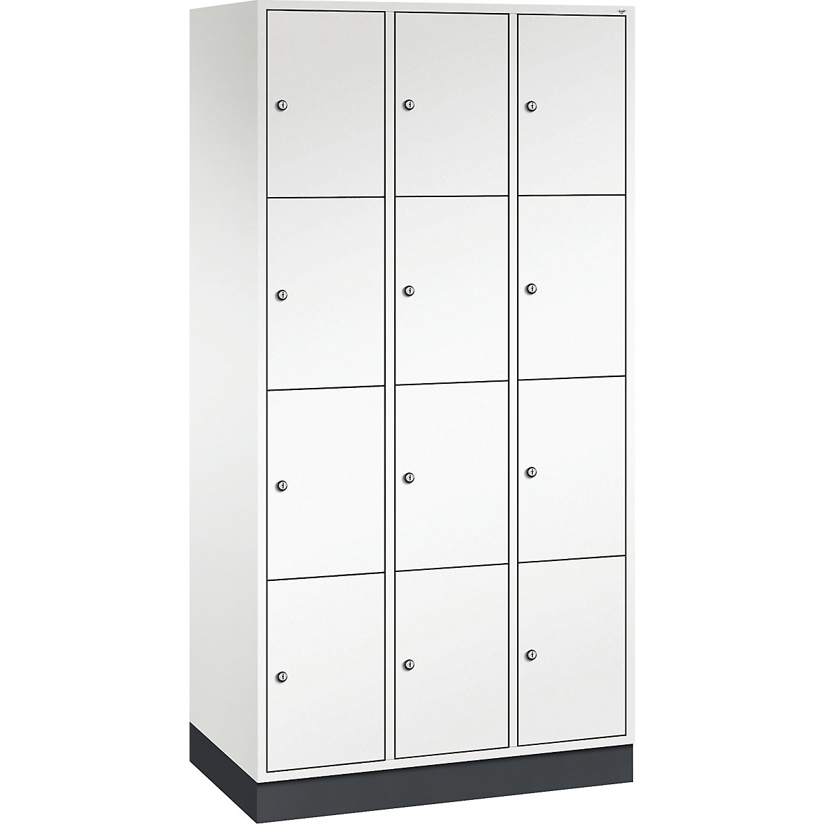 Dulap din oțel cu compartimente cu încuietoare INTRO, înălțime compartiment 435 mm – C+P, lăț. x ad. 920 x 500 mm, 12 compartimente, corp alb pur, uși alb pur