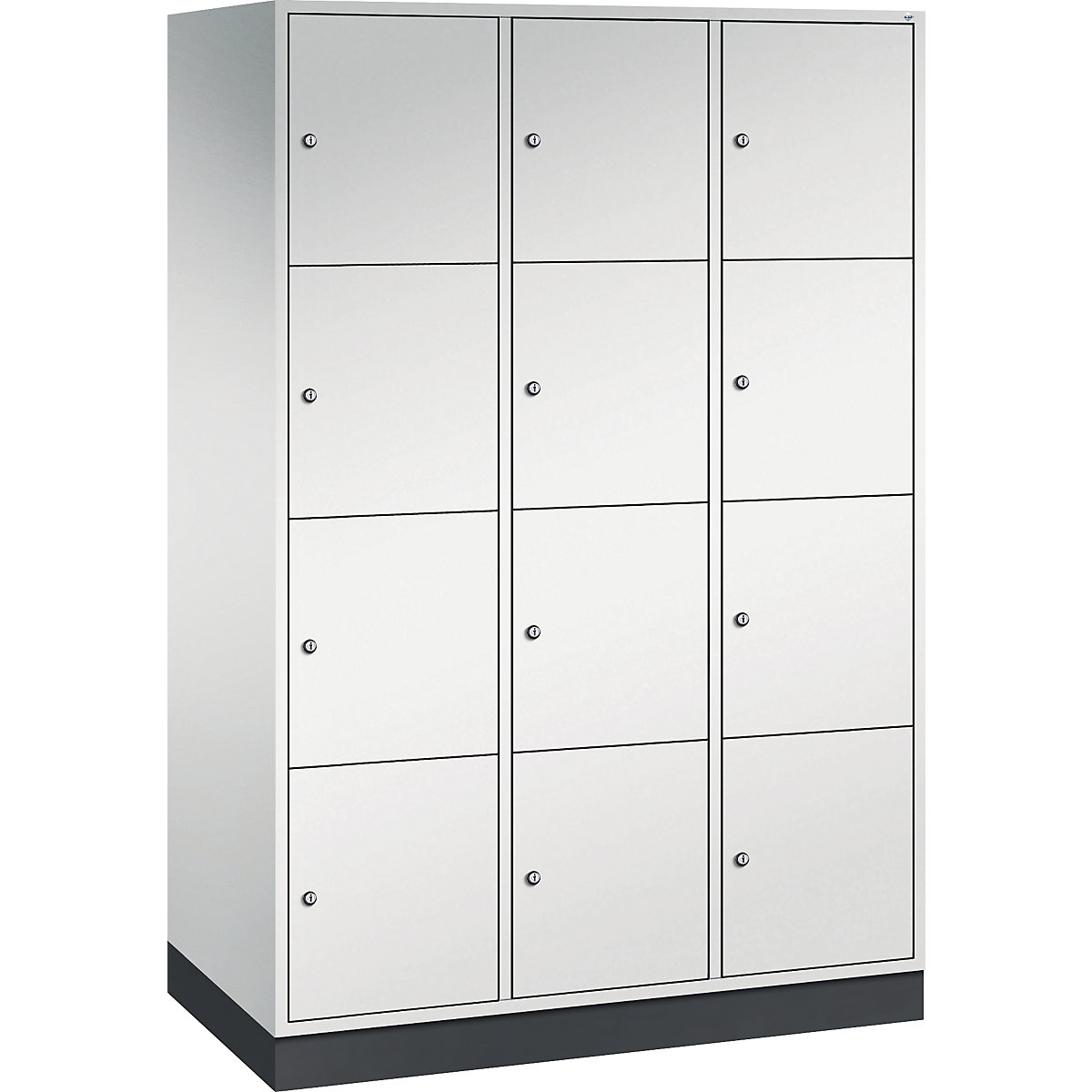 Dulap din oțel cu compartimente cu încuietoare INTRO, înălțime compartiment 435 mm – C+P, lăț. x ad. 1220 x 600 mm, 12 compartimente, corp gri deschis, uși gri deschis