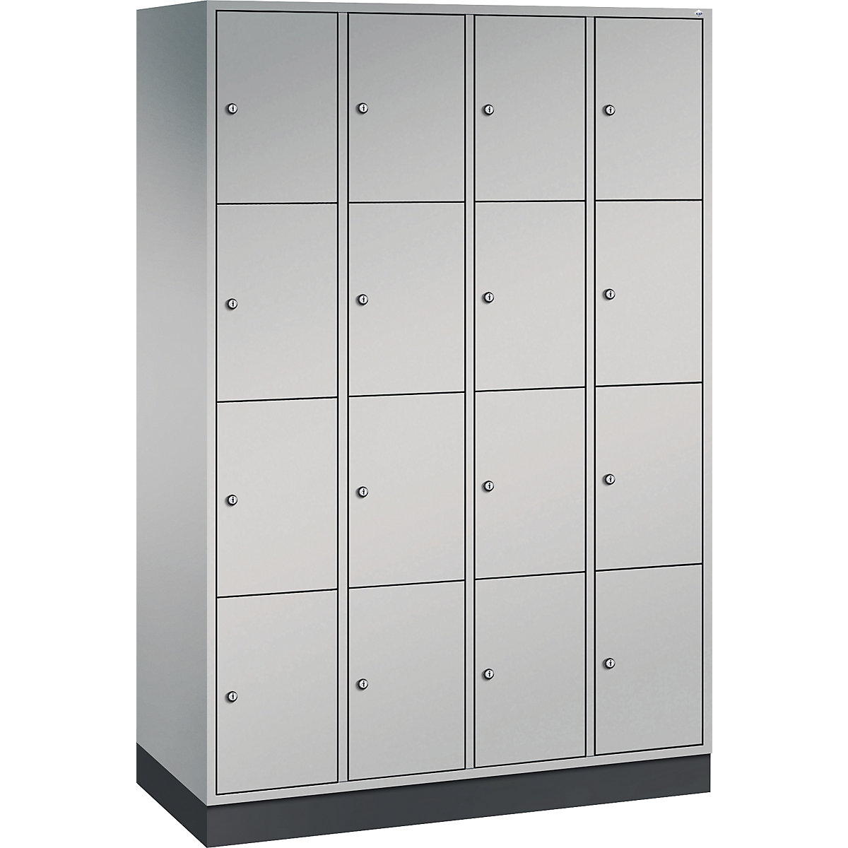 Dulap din oțel cu compartimente cu încuietoare INTRO, înălțime compartiment 435 mm – C+P, lăț. x ad. 1220 x 500 mm, 16 compartimente, corp alb aluminiu, uși alb aluminiu