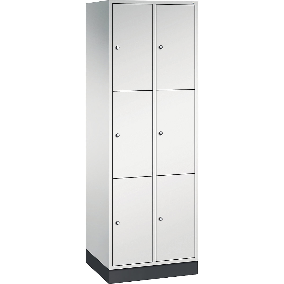 Dulap din oțel cu compartimente cu încuietoare INTRO, înălțime compartiment 580 mm – C+P, lăț. x ad. 620 x 500 mm, 6 compartimente, corp gri deschis, uși gri deschis