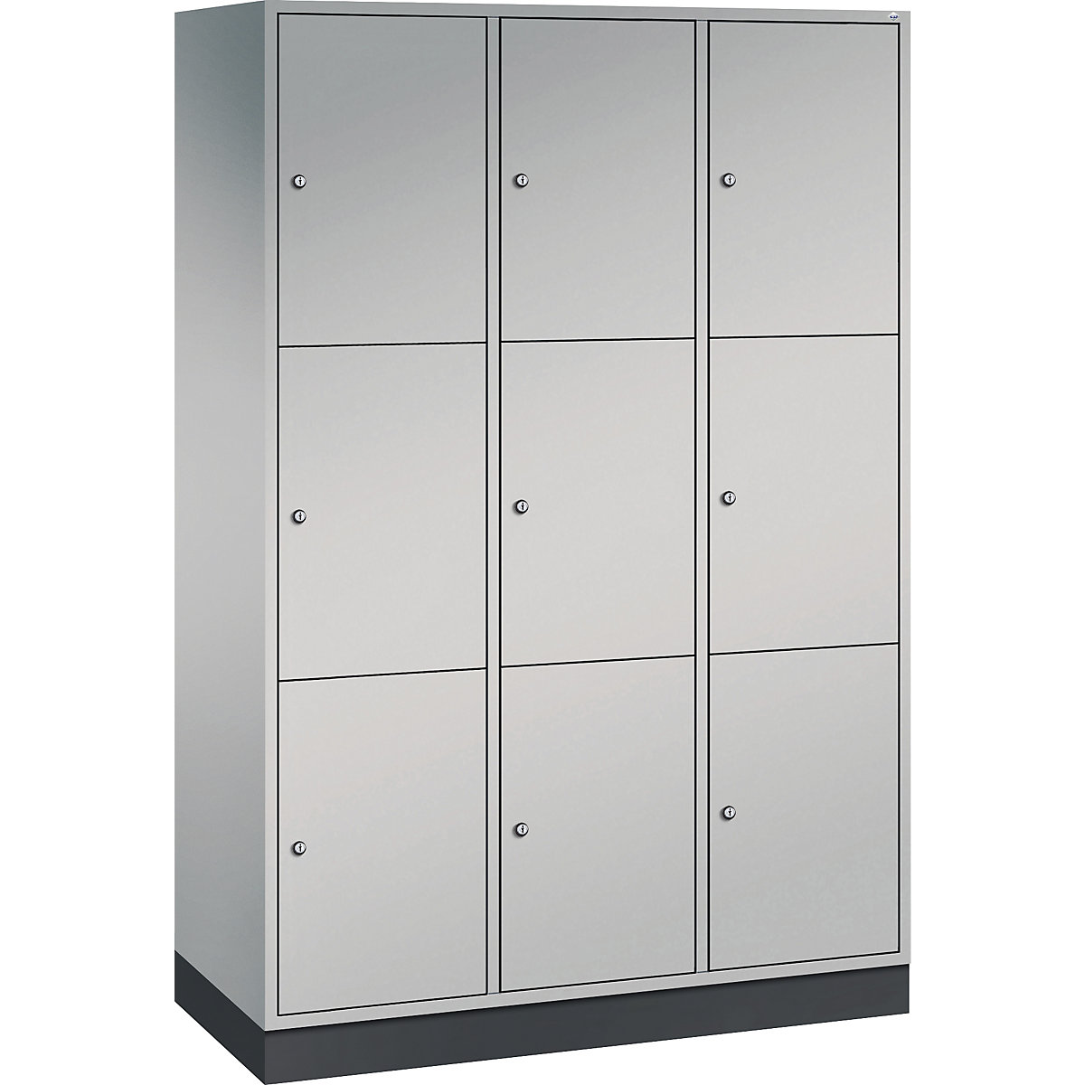 Dulap din oțel cu compartimente cu încuietoare INTRO, înălțime compartiment 580 mm – C+P, lăț. x ad. 1220 x 500 mm, 9 compartimente, corp alb aluminiu, uși alb aluminiu