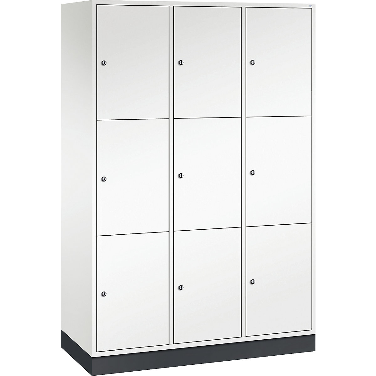 Dulap din oțel cu compartimente cu încuietoare INTRO, înălțime compartiment 580 mm – C+P, lăț. x ad. 1220 x 500 mm, 9 compartimente, corp alb pur, uși alb pur