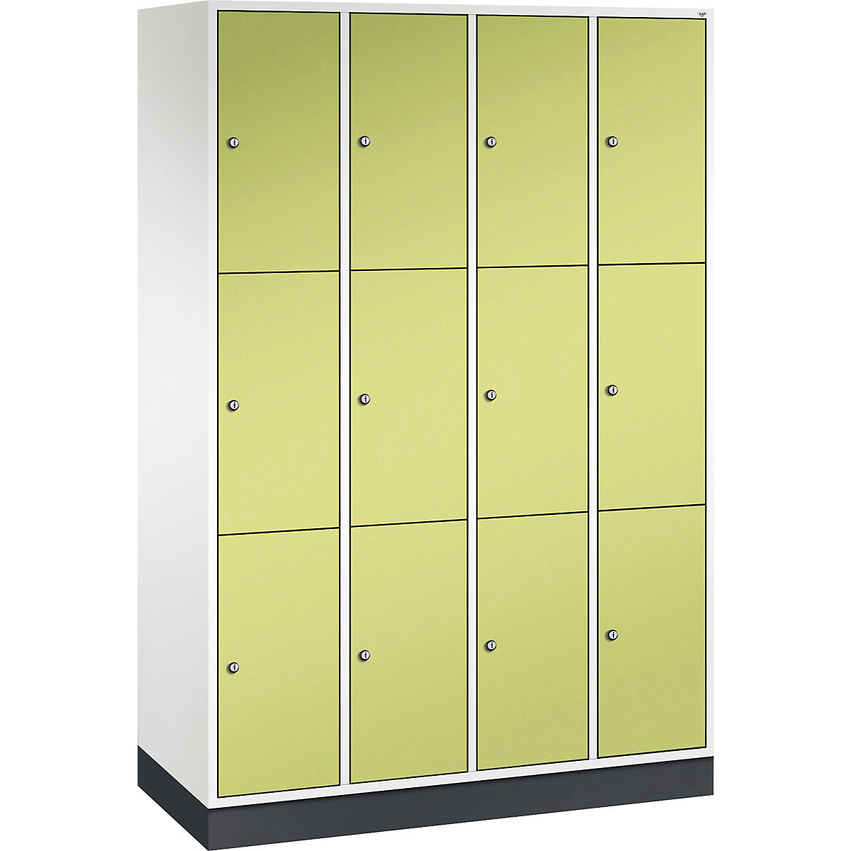 Dulap din oțel cu compartimente cu încuietoare INTRO, înălțime compartiment 580 mm – C+P, lăț. x ad. 1220 x 500 mm, 12 compartimente, corp alb pur, uși verde viridin