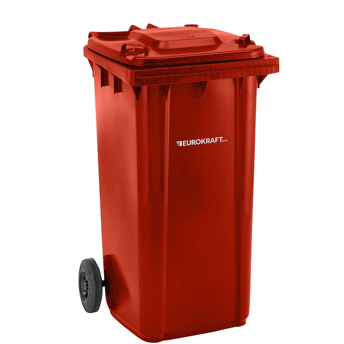 EUROKRAFTpro – Pubelă de gunoi din plastic, DIN EN 840, volum 240 l, lăț. x î. x ad. 580 x 1100 x 740 mm, roșu, minimum 5 buc.