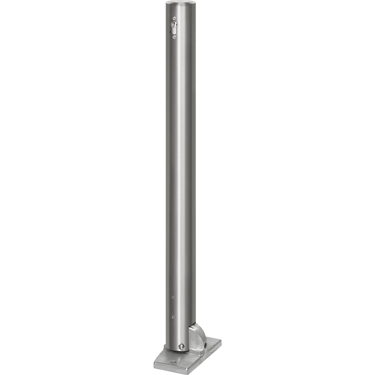 Stâlp de blocare din inox, cu cap plat, placă podea pentru fixare cu dibluri, Ø 76 mm, pliabil, profil cilindric