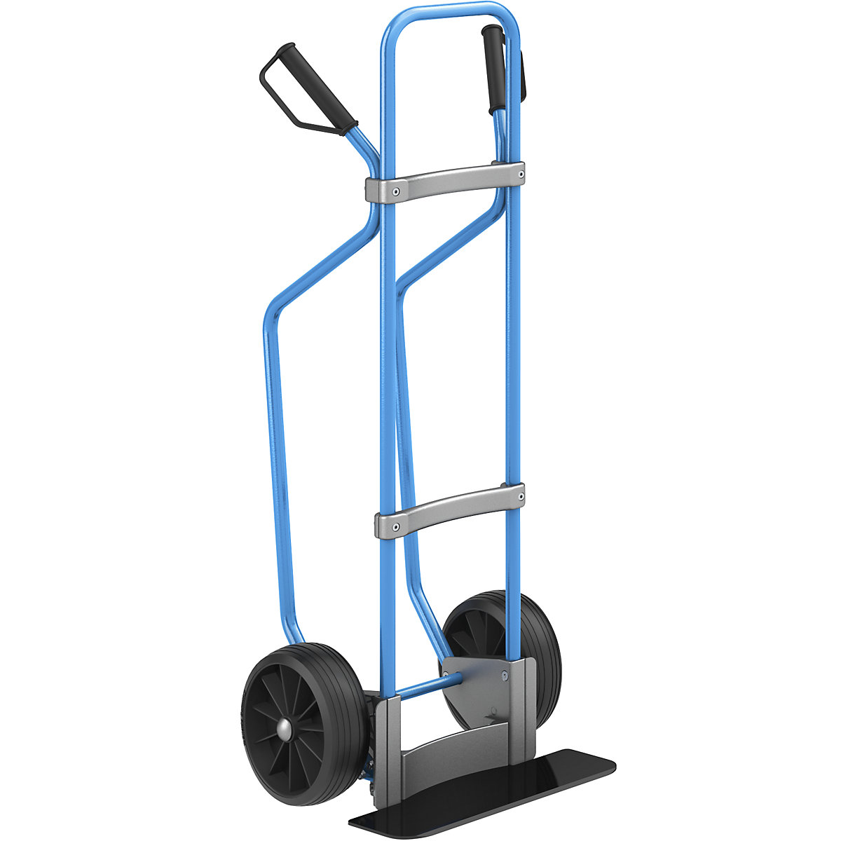 Carro para sacos com patins, azul – eurokraft pro, LxP da pá 450 x 160 mm, preto, pneus de borracha maciça-3