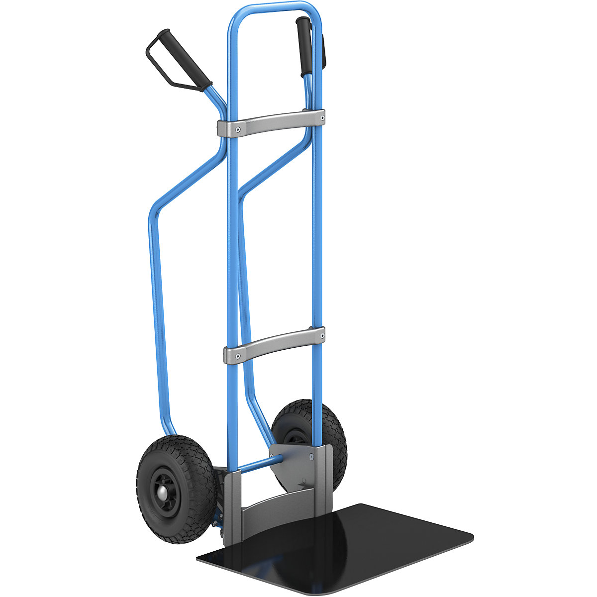 Carro para sacos com patins, azul – eurokraft pro, LxP da pá 450 x 500 mm, preto, pneumáticos-1