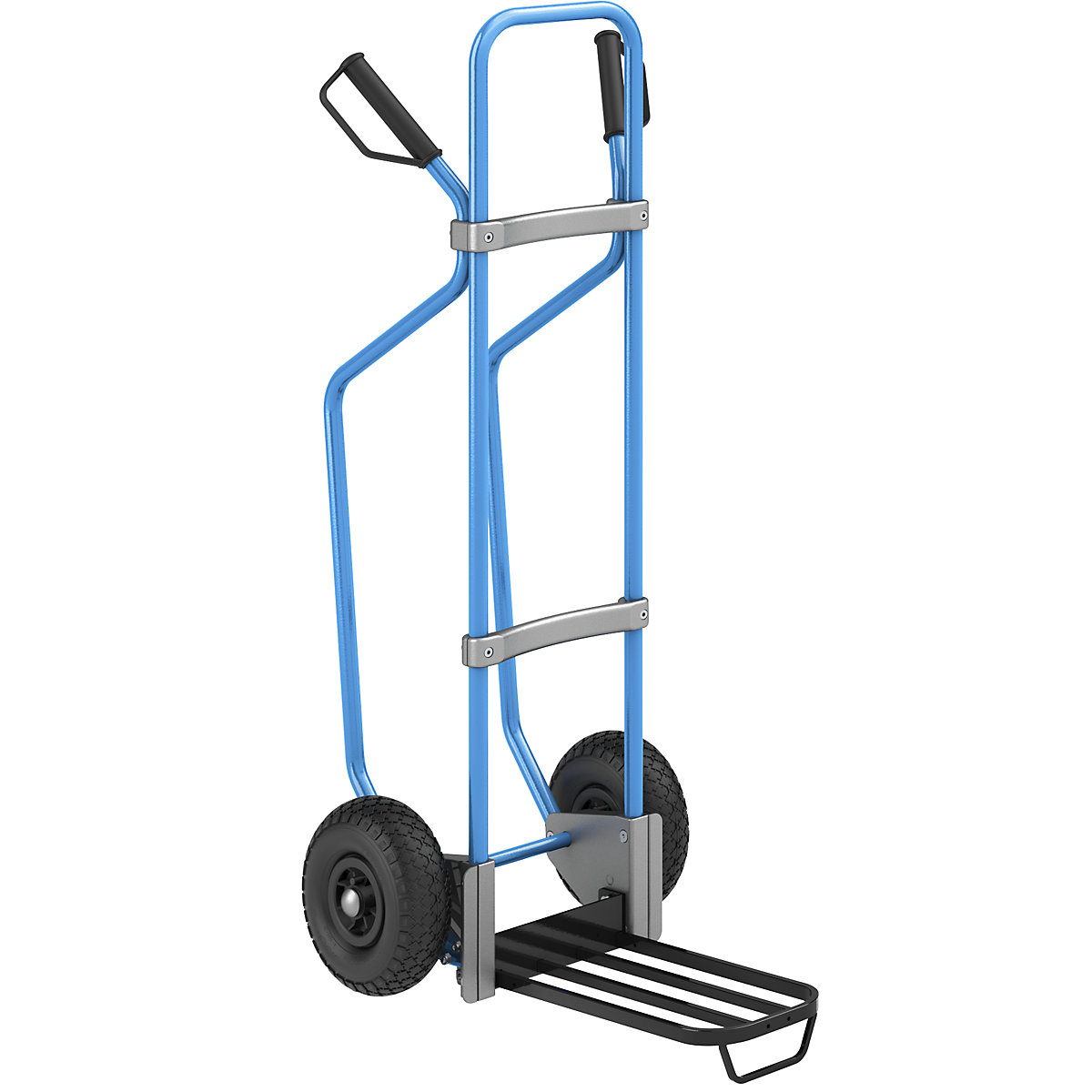 Carro para sacos com patins, azul – eurokraft pro, LxP da pá para pacotes 430 x 250 mm, preto, com pega, pneumáticos-2