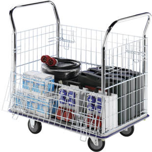 Chariot grillagé à grilles latérales galvanisées