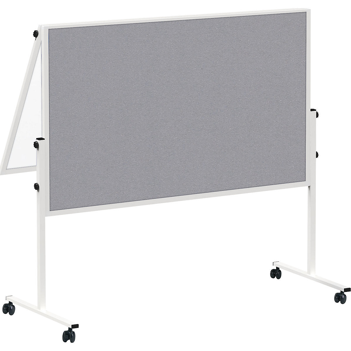 Painel de conferência MAULsolid, móvel – MAUL, rebatível, quadro branco/superfície em feltro cinzento-5