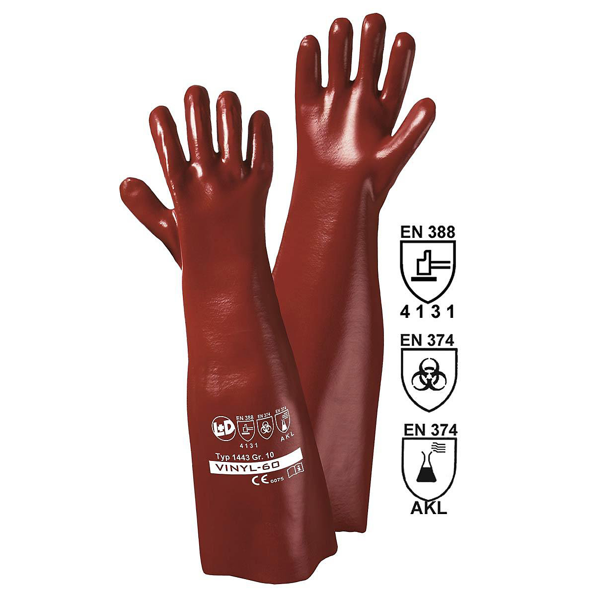 Handschuhe VINYL-35 Leipold+Döhle, rotbraun, VE 12 Paar, Länge 60 cm