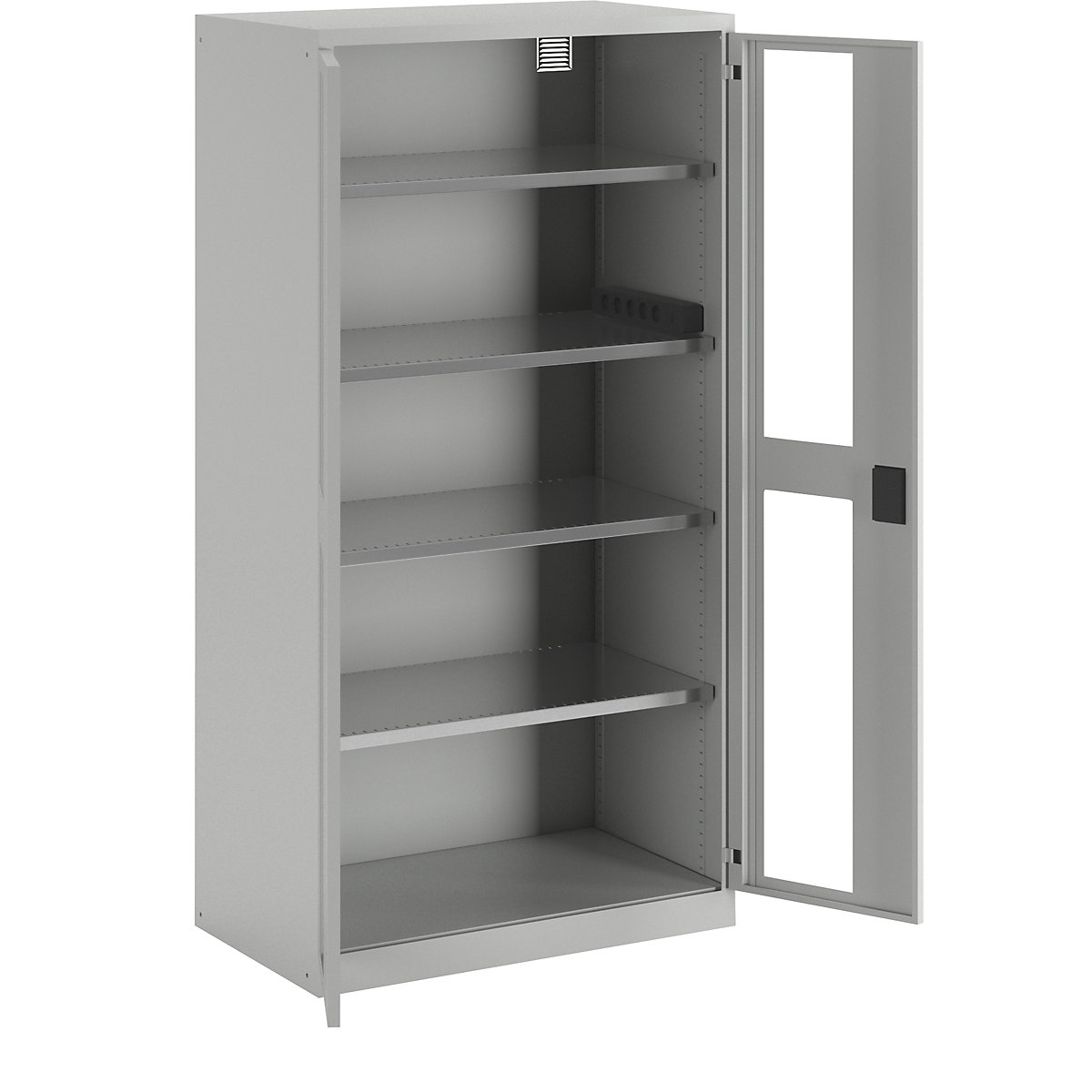 Armário de carregamento – LISTA, 4 prateleiras, portas com janelas de visualização, régua de tomadas lateral, cinzento-14